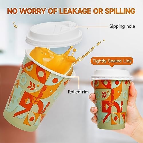 Tamone 100 Pack 12 oz Coffee Cups, Disposable Coffee Cups with Lids, Paper Coffee Cups for Cold/Hot Drinking Coffee, Water, Juice or Tea, Suitable for Home, Restaurant, Store and Cafe - Image 3