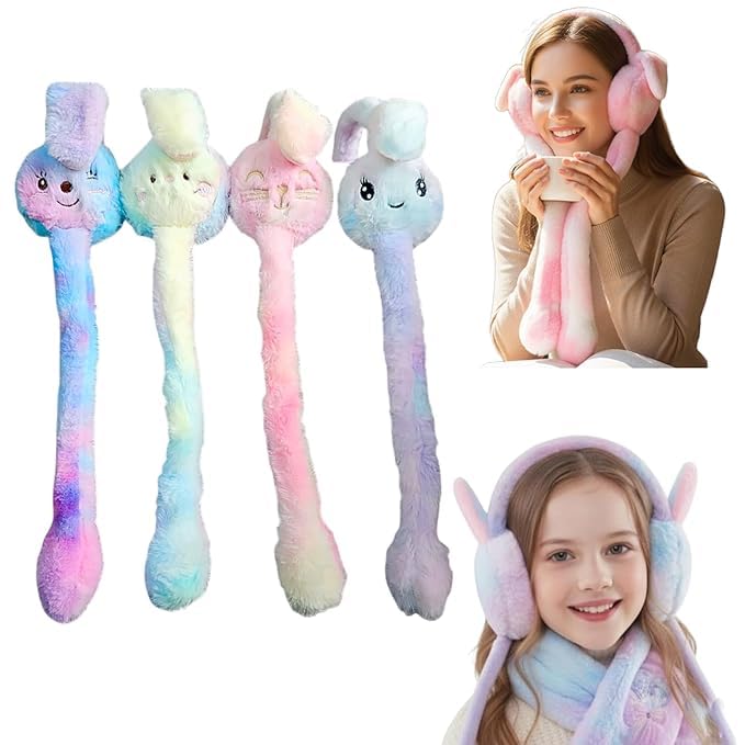 party honchoos Plush Bunny Earmuffs with Long Ears, Soft Winter Ear Warmers, Kids Winter Earmuffs With Moving Rabbit Ear Cover for Women Girls Woolen Warmer Fashion Accessories-picture-12
