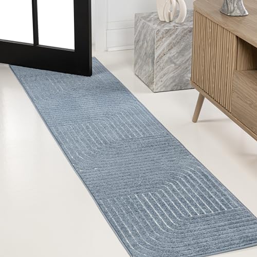 JONATHAN Y Odense High-Low Angle Dark Blue/Cream 2x8 Indoor/Outdoor Runner Rug for Patio, Backyard, Living Room, Bedroom, Office, Hose-Washable (SCN101D-28)