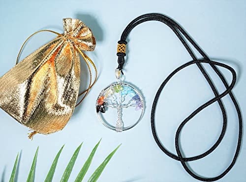 Crocon® 7 Chakra Tree of Life Pendant, Crystal for Positive Energy Gemstone Attraction, Feng Shui Money Bonsai - Image 2