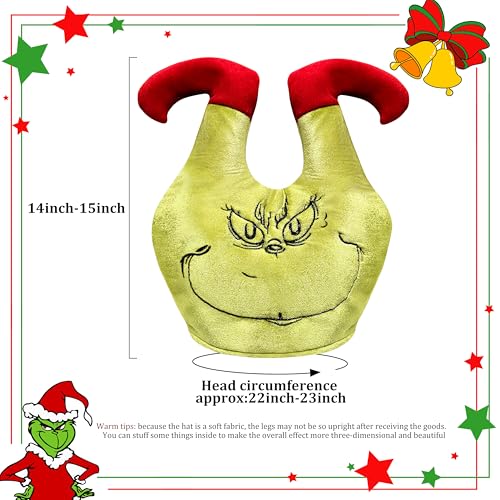 DANCELF Christmas Santa Hat, Green Monster Plush Costume Hat for Adults Teens, Funny Crazy Decoratio