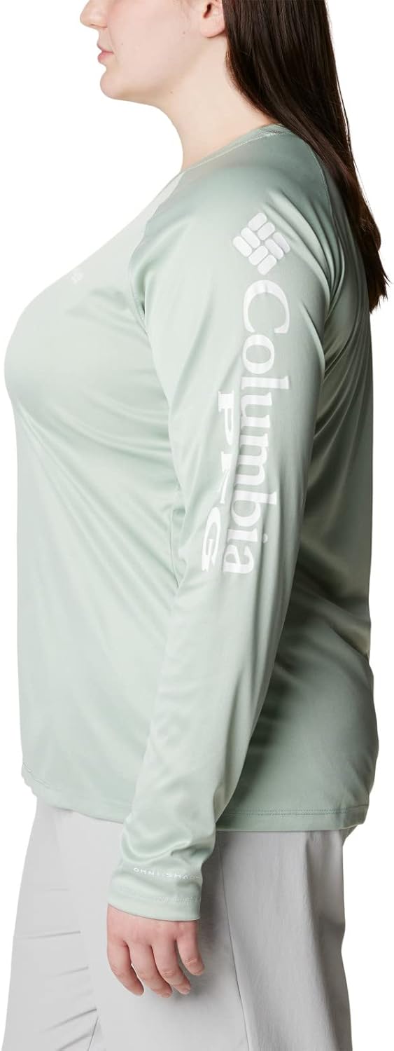 Columbia Women's Standard Tidal Tee Long Sleeve, Cool Green Heather/White Logo, XX-Large - Image 8