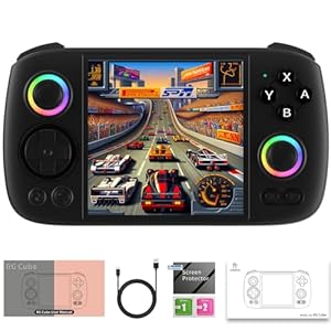 RG Cube Retro Game Console Handheld Game Console Multi-Touch Screen Android 13 System Video Game Console with No Card 5200mAh Battery,High-Speed Fan,16 Million Color RGB Lighting(Black)
