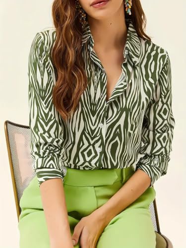 Image of Leriya Fashion Shirt for Women S-3XL | Abstract Printed Crepe Full Sleeve Shirt Collared Silhouette | Office Wear Tops for Women, Western Shirt for Women & Stylish Tops for Women Smart-Casual Styling