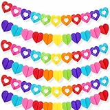6 Packs Colorful Rainbow Heart Banner Party Decorations, Pre-Strung Rainbow Paper Garland Streamers for Unicorn Birthday, Pride Party, Baby Shower, Wedding, Classroom, Kids Party Decor, 60 Feet