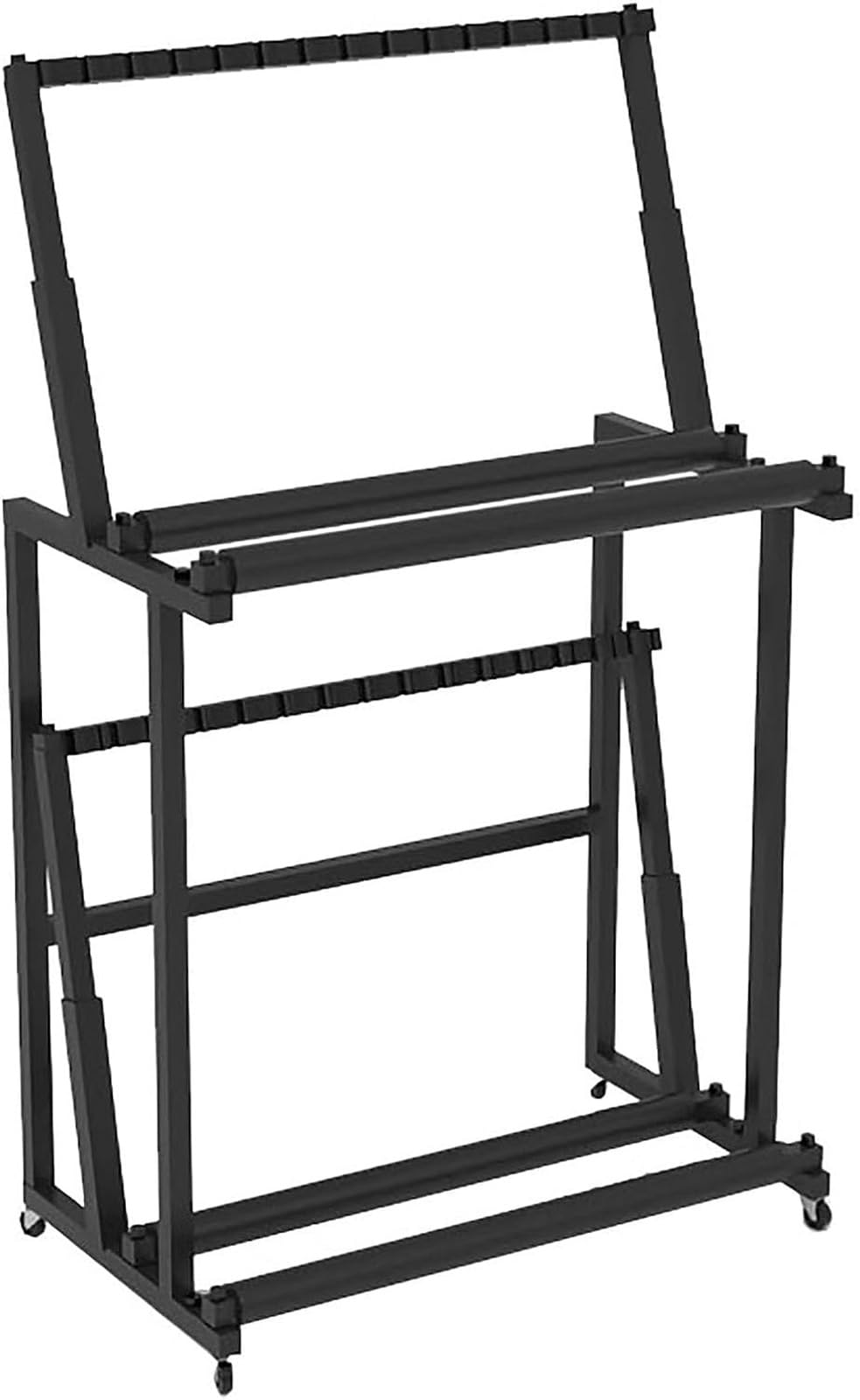 Carrito de raquetas de 2 niveles y estante de almacenamiento móvil de acero