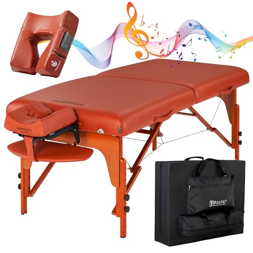 Master Massage 31" Santana Pro Portable Massage Table Beauty Bed Package with Extra MusicMaster Ergonomic Dream Sound Face Cradle Cushion- Cinnamon