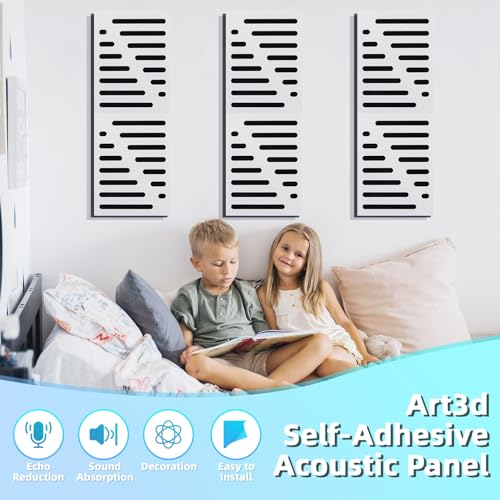 Image of Art3d High-Density Acoustic Panel, Stripe Design, 16 x 12 in, 6-Pack, White