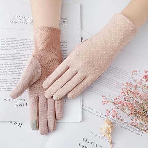 ECVV 1 Pair Women UV Protection Gloves Summer Touch Screen Sunblock Gloves for Driving Riding Outdoor Cotton Non-Slip Sun Protective Gloves Pink, One Size