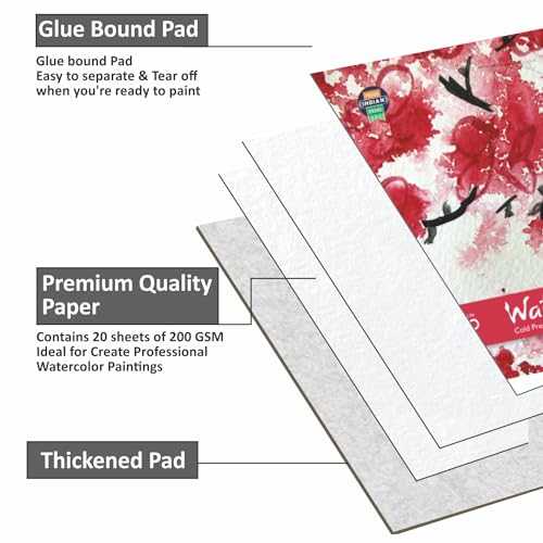 Image of anupam Water Color Pad - A4, 200 GSM, 20 Sheets, White, (Model: water Colour paper)