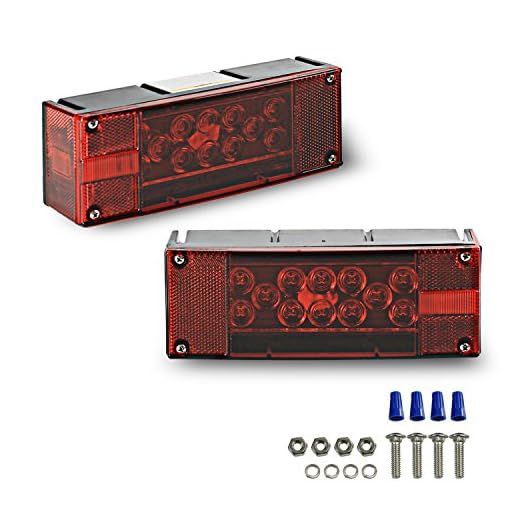 Wellmax 12V LED Trailer Lights, Submersible and Waterproof Low Profile Rectangular tail lights for RV, marine, boats, trailers