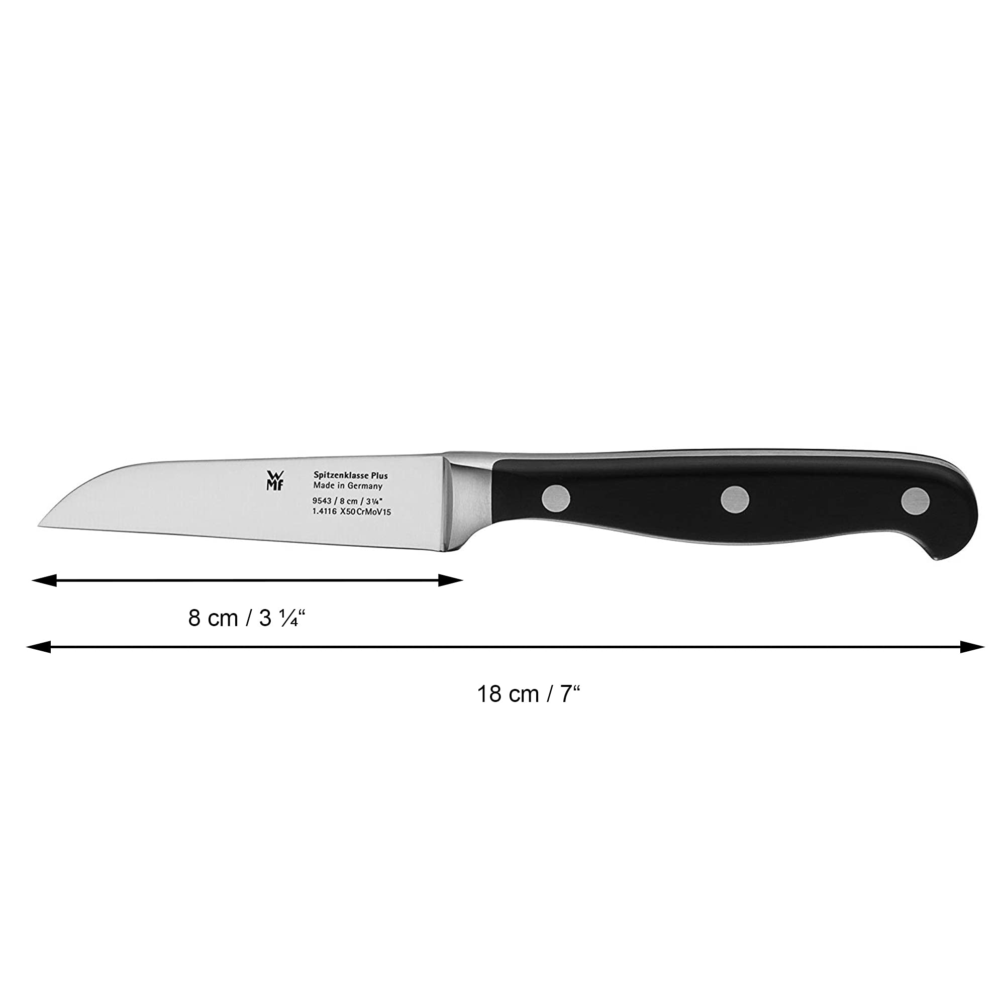 WMF Spitzenklasse Plus Gemüsemesser 18 cm, Made in Germany, Messer geschmiedet, Spezialklingenstahl, Kunststoff-Griff vernietet, Klinge 8 cm