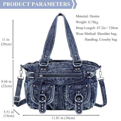 Image of Designer Denim Handbags for Women Hobo Tote Bag Crossbody Denim Purses Blue Jean Shoulder Bag