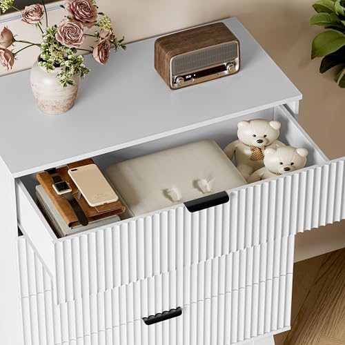 Image of BORNOON 39 inch Tall Dresser for Bedroom, 4-Drawer Fluted Chest of Drawers, Modern Wood Highboy with Deep Storage, Metal Slides & Handles, Anti-Tip Kit, Vertical Clothes Organizer for Apartment, Nursery