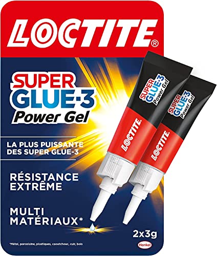 Loctite Super Glue-3 Power Gel, colle forte enrichie en caoutchouc, colle gel ultra-résistante, à séchage immédiat, colle transparente, lot de 2 tubes 3 g