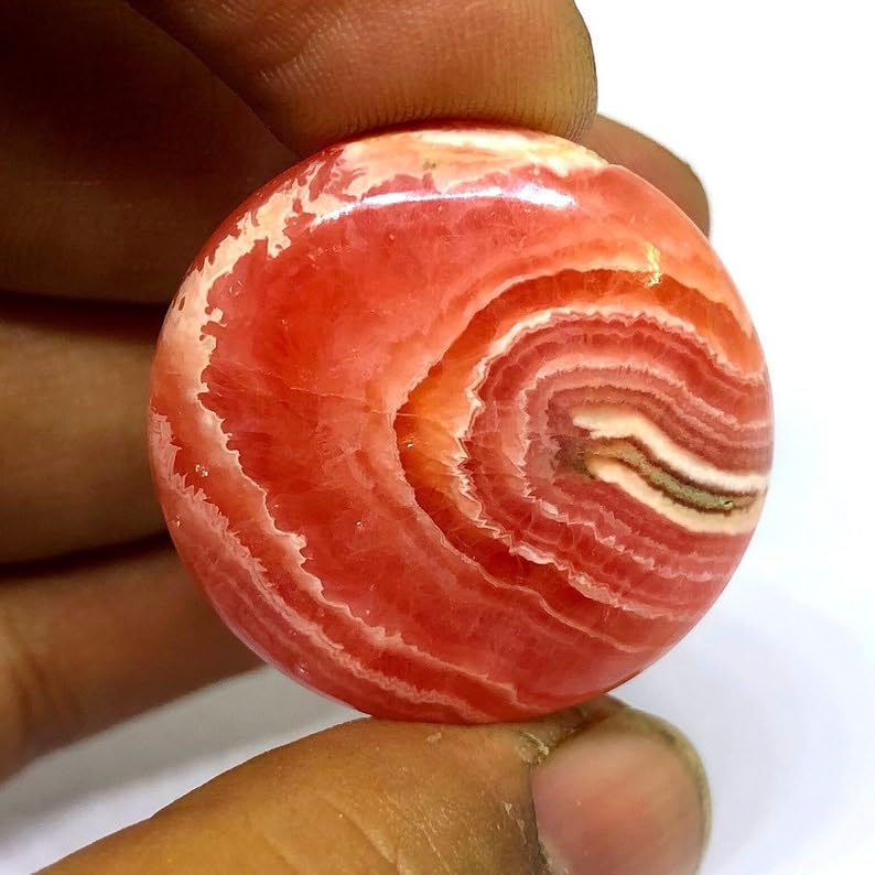 Rhodochrosite gemme cabochon rond 27x27x6mm pour création collier DIY