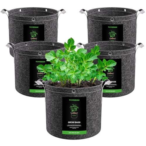VIVOSUN Lot 5 Sac de Plantation 12L Sacs de Culture Tissu Non Tissé Sac à Plantes 500g/m² Épaisseur, Pots Tissu avec Poignées et Anneaux Polyvalents, Idéal pour LST, Fruits, Légumes et Fleurs