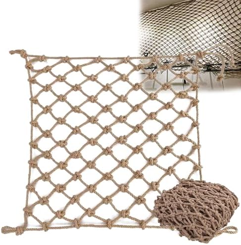 Safety Anti-Fall Fence Net, 3x3FT / 1x1(M) Wall Decorative Nets, Hemp Rope Netting, Garden Plant Growth Climbing Grid Indoor Balcony Stair Railing Network (Rope Dia 1cm)