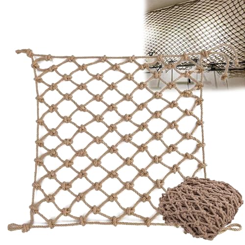 Red de seguridad anticaída de 10 x 20 pies 3 x 6 m, rejilla decorativa de cuerda de cáñamo para jardín, balcón, interior, escalada, escalera, barandilla de protección (1 cm de diámetro de la cuerda)