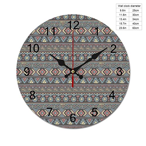 Ethnic Doodles Native Tribe Art Wooden Wall Clock Battery Operated Silent Non Ticking Wooden Clock Home Decor For Bedroom, Office 60 * 60Cm #TOP1