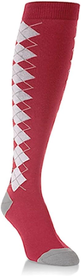 Unisex College Red and White Argyle Over the Calf Knee High Socks