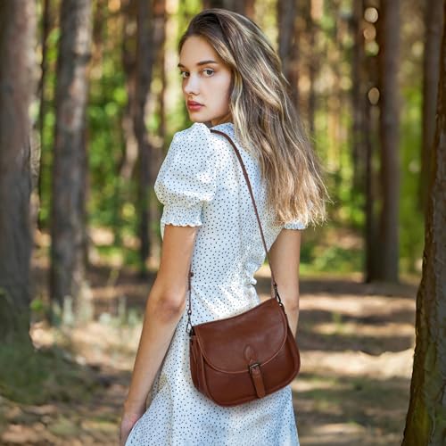 HESHE Leather Crossbody Bags for Women Designer Shoulder Purse Satchel Handbag Vintage Saddle Bag2