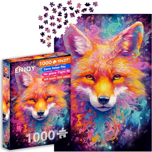 Puzzle 1000 pièces pour Adultes - Portrait de Renard Roux en éclaboussures abstraites | Finition Mate antireflet | Puzzle Amusant et exigeant | 68 x 48 cm | Cadeau Original | Enjoy