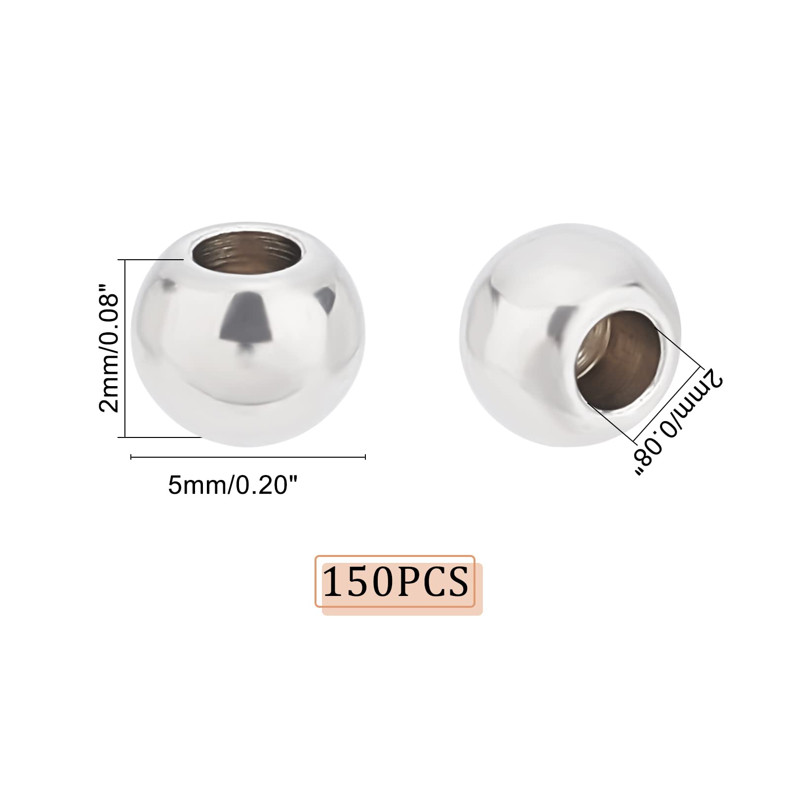 DICOSMETIC 150Pcs Memory Wire End Caps Stainless Steel Cord End Caps Round Half Drilled Beads Ball Shape Cord Terminators for Earrings Necklace Bracelet Jewelry Making DIY Crafts, Hole: 2mm