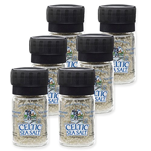 Light Grey Celtic Sea Salt Mini Grinders â€“ Refillable, Reusable Glass Grinders with Additive-Free, Delicious Sea Salt - Gluten-Free, Non-GMO Verified, Kosher and Paleo-Friendly, 1.8 Ounces (Pack of 6)