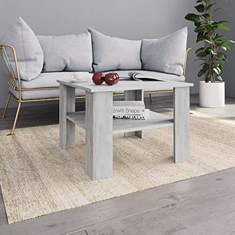 Festnight Concrete Grey Coffee Table with Shelf Cover