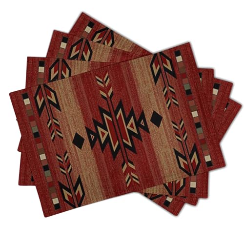 Giwawa M8ZMT1MT240102Z_YT2T4Z Southwestern Placemats Set Of 4 Rusty Red Tribal Geometric Decorative Table Mat Antique Native American Heat Resistant Washable Place Mats 12X18Inch For Dining Kitchen Farmhouse Decor thumb #1