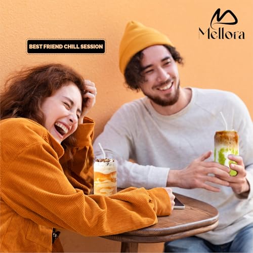 Image of MELLORA Can Shape Glass Tumbler with Straw - Pack of 4 | 540ml Each Transparent Sipper for Mocktails & Cocktails | Ideal for Summer Travel, Outings & Daily Use | Combo Pack for Couples & Unisex