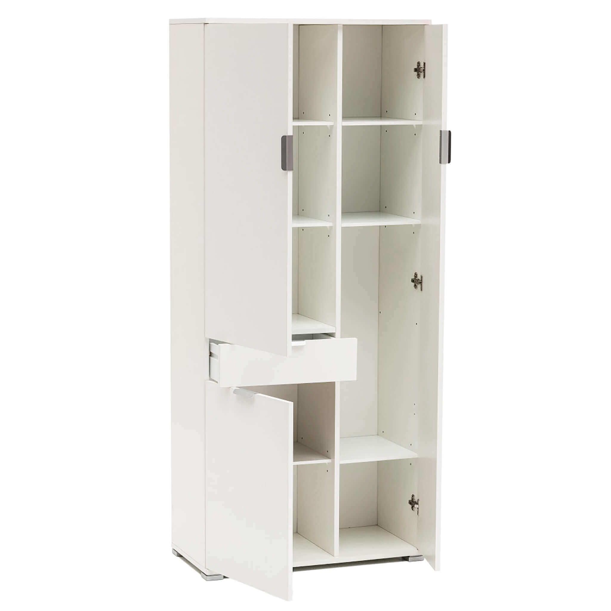 milani home - armadio multiuso 3 ante e cassetto 75 x 38 x 174 cm, bianco, truciolare bilaminato, Made in Italy