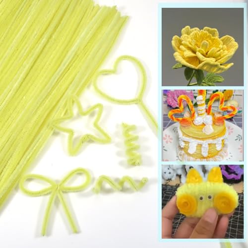 TOAOB 100pcs Light Yellow Pipe Cleaners for Craft 30cm Long Chenille Stem 6mm Thick Fuzzy Sticks Craft Supplies for DIY Flowers Projects Home Decorations - Image 4