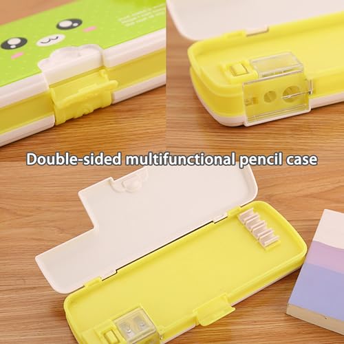 Image of Double Layer Pencil Case, Plastic Pencil Boxes with Pencil Sharpener, Cute Pen Box Organizer for Pencils, Erasers, Paper Clips, School Supplies, Best Birthday Gifts for Kids Teens(Green)