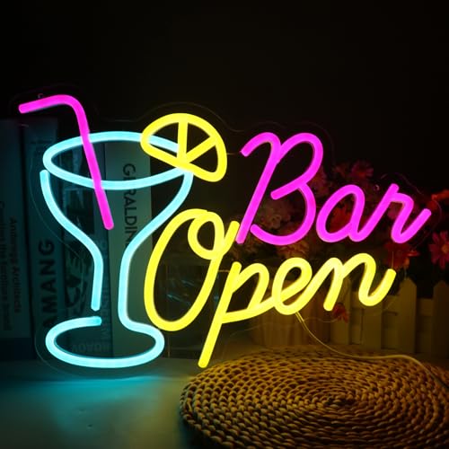 Dhqkqg Bar Open Neon Light Sign Dimmable Bars Open Sign for Wall Decor Cocktails Neon Sign with USB Powered for B-ar Club Party Home Bistro (Bar Open)