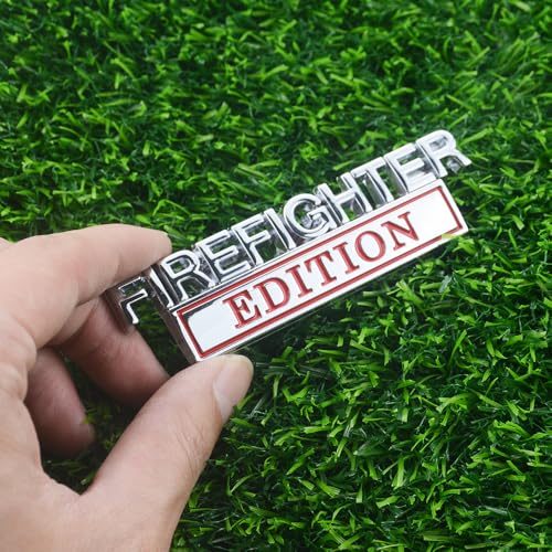Image of 2pcs Firefighter Edition Emblem 3D Metal Decal Car Logo Badge Fit for Pickup Truck Car Truck Motorcycle 150 250 350 (Silver Red)