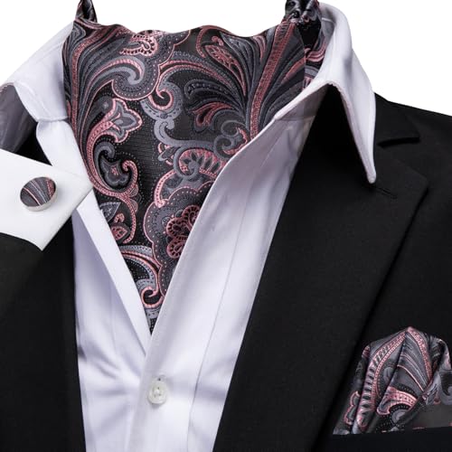 Image of Dubulle Paisley Floral Ascot for Men Self Tie Mens Cravat and Pocket Square Cufflinks Wedding