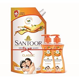 SANTOOR Handwash Classic, (750ml + 200ml) +200ml, Orange