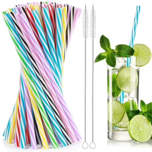 60pezzi Cannucce Plastica, Cannucce Riutilizzabili, Viene Fornito Con Due Spazzole Di Paglia, Vari Colori, 23 Centimetri Di Lunghezza, Perfetto Per Frullati, Succhi, Cocktail E Altro Ancora.