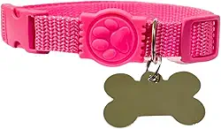 Coleira para Cachorro com Placa de Identificação (ROSA, M)
