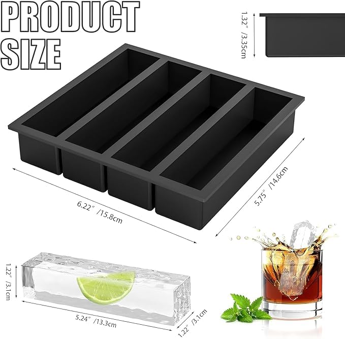 Image of Ice Cube Tray Flexible Multi-Compartment Freezer Tray Assorted Colours and Shapes (2 Pack 4 Big Long Flexible)