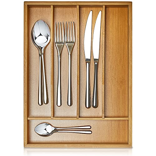 SCHOBERG Range Couvert Tiroir 34 cm x 25 cm x 5 cm | Rangement Bambou pour Fourchettes, Cuillères et Autres Ustensiles de Cuisine | Organisateur Couverts Tiroir Cuisine