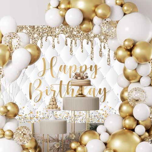 Fondo decorativo blanco y dorado para cumpleaños 6x4ft miniatura 3