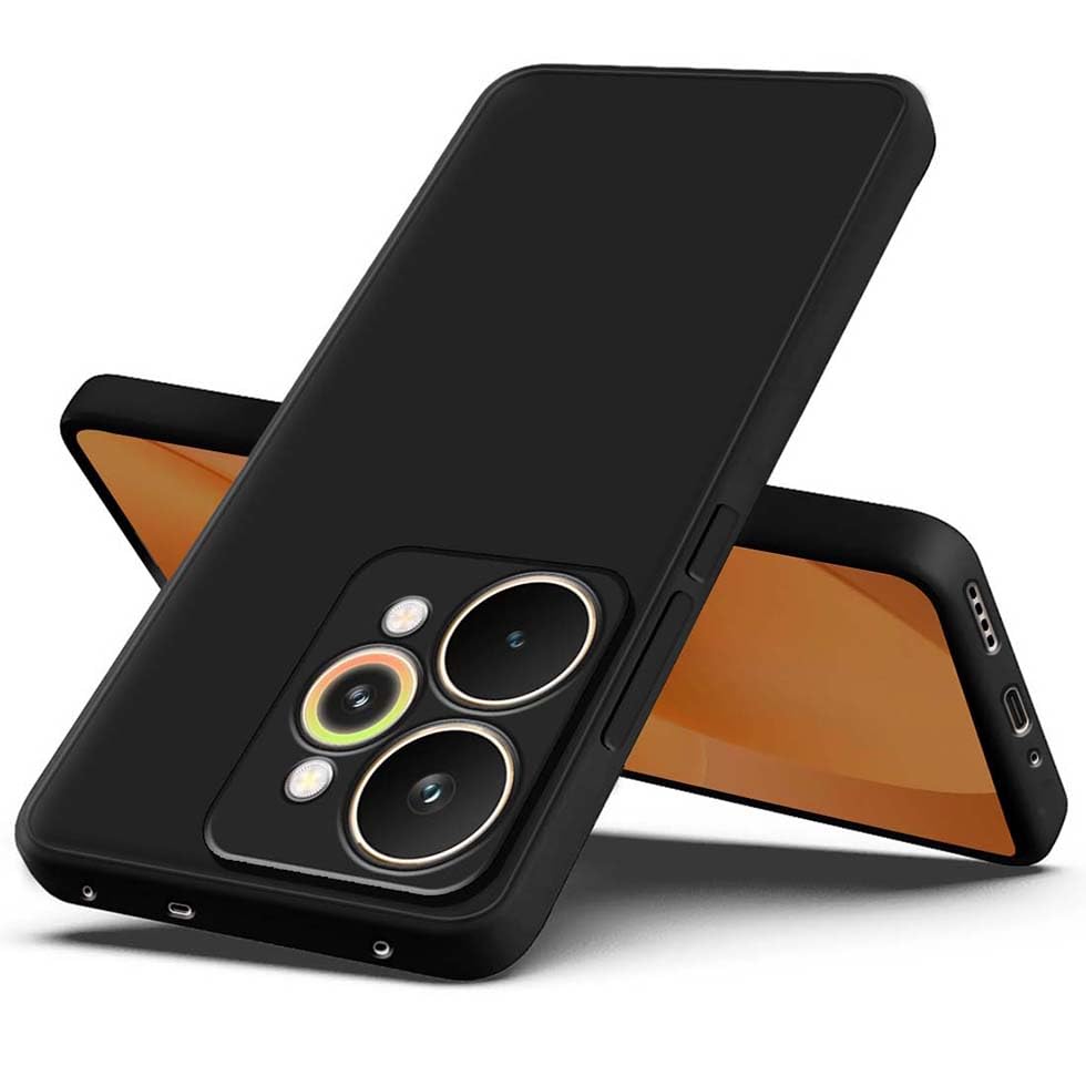 Image of Fashionury Liquid Silicon Back Cover for Realme 15 5G | Camera Protection | Inner Velvet Fabric | Anti-Fingerprint | Ultra Slim Case (Black)