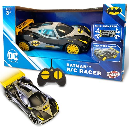 Batman Remote Control Car 1:28 Scale RC Car Racer with Full Function Drive Rubber Tyres & Easy Handset for Kids Ages 3+ Official DC Licensed Toy for Racing Fun Bladez RPM by Bladez Toyz