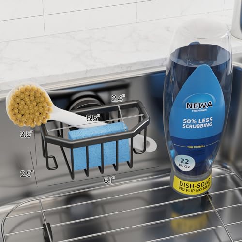 Image of TAILI Sponge Holder with Strong Suction Cup, Dish Sponge Caddy Inside Sink Removable, Rustproof Aluminum for Sponges, Brushes, Stoppers and Scrapers - Black (Pack of 2)