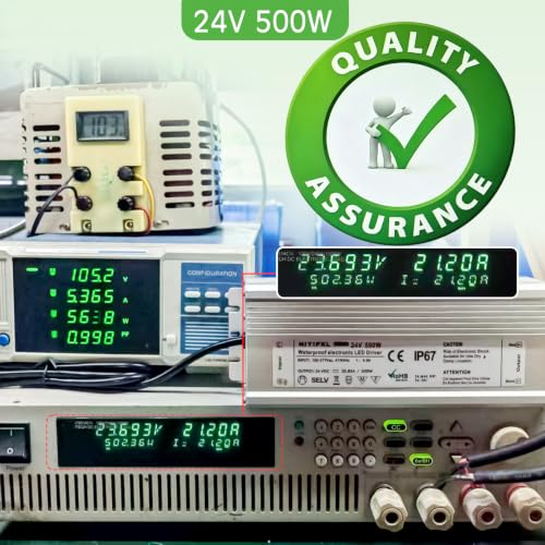 Image of LED Driver 500 Watts(250W X2) 24V DC Transformer,Waterproof IP67 Power Supply, Adapter with 3-Prong Plug 4.9 Feet Cable for Any DC led Lights, Computer Project, Outdoor Light
