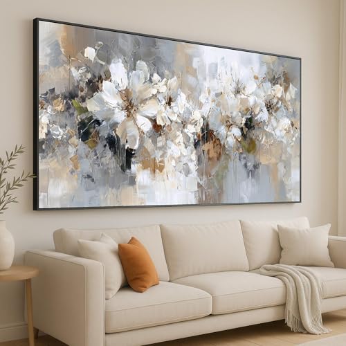 Toile bouquet de fleurs blanches pour habiller un mur vide sans repeindre
