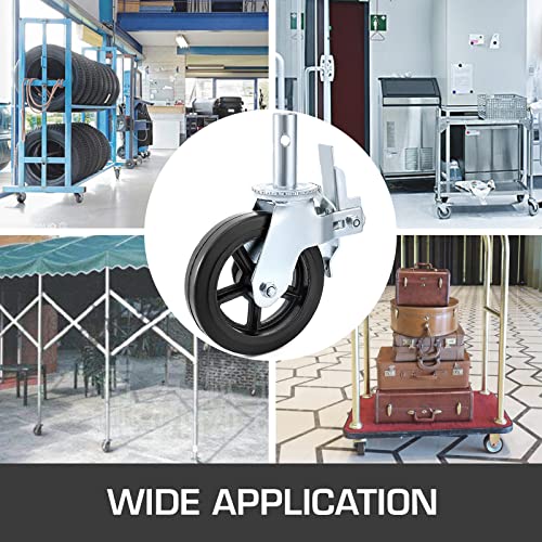 Image of VEVOR 4 Pack Scaffolding Wheels, 8 x 2 Inch Scaffold Caster Wheels with Dual Locking Rubber Swivel Casters, 360 Degrees Heavy Duty Rubber Swivel Stem Casters with Brake, 2908LBS Capacity